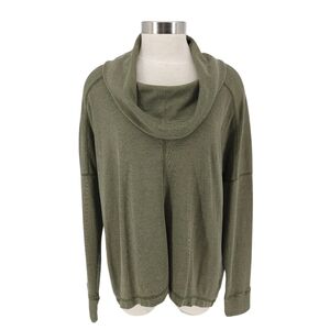 Lucky Brand HiLo Shirt Olive Green Long Sleeve Cowl Neck Waffle Knit Top XL